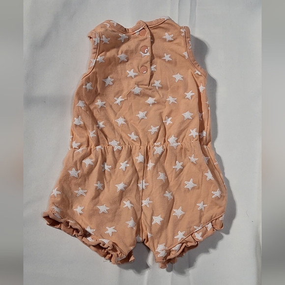 Focus Kids Baby Girl Salmon Pink Sleeveless Star Print Ruffle Romper Size 3M - Picture 3 of 6